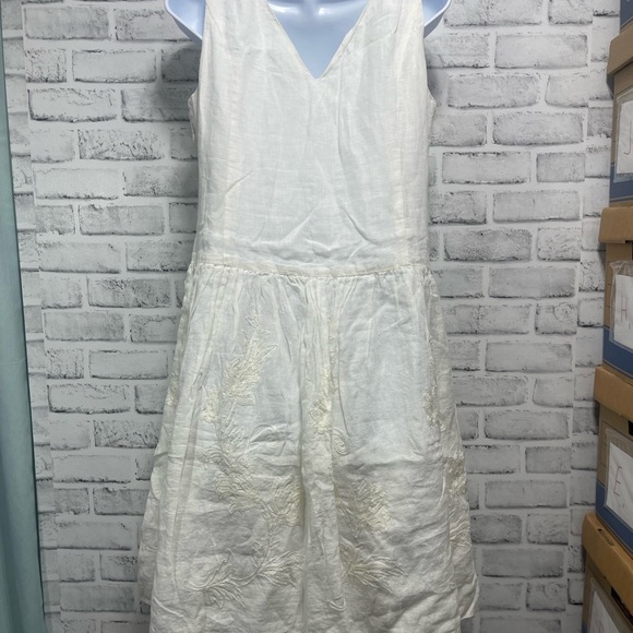 Sundance Clover Blossom Creamy White Linen Sleeveless Lined Dress 10 - Picture 2 of 7